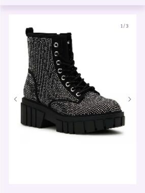 Steve Madden Black Rhinestone  Lace-Up Platform Combat Boots